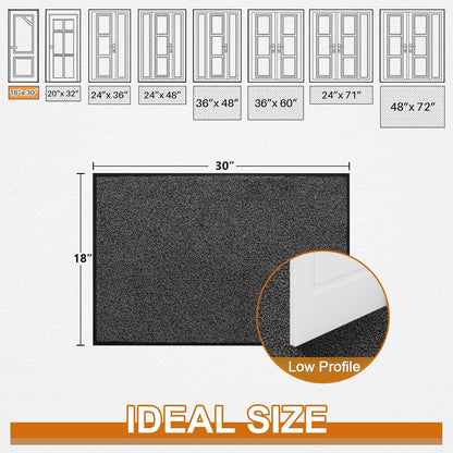 Mibao Front Door Mat, Dirt Trapper Welcome Mat for Outdoor Indoor, Non-Slip Waterproof Doormat, Durable Machine Washable Low Profile Entry Rug for Back Door Outside Patio Porch, 29.5" x 17", Grey