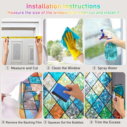 SUNBABY Reeded Glass Window Privacy Film, Frosted Glass Window Film for Bathroom & Front Door, Static Cling Decorative 3D Window Stickers Day and Night Privacy Sun Heat Blocking (17.5 x 78.7 Inch)