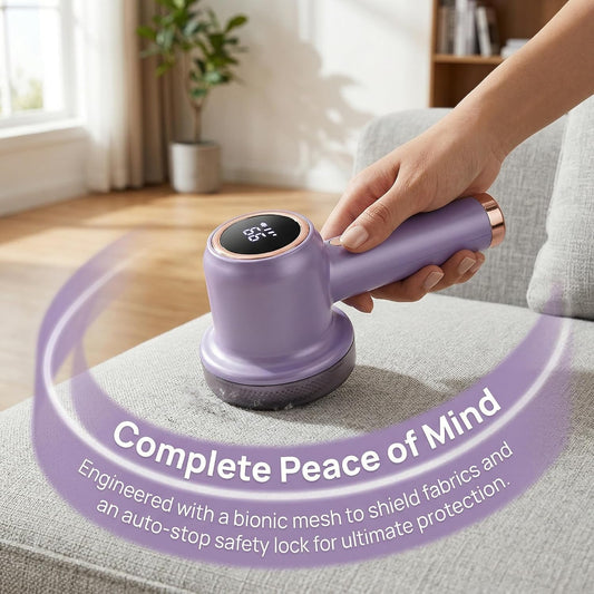 Rechargeable Lint Remover, Fabric Shaver, 6 Leaf Blades, Digital LED Display, Remove Pilling for Clothes, Furniture, Sweater, Sofa, Blanket (Purple)