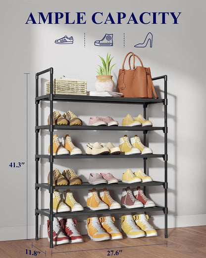 Kitsure Shoe Rack - 3-Tier Shoe Organizer, Shoe Rack for Closet, Entryway, Bedroom, Easy- Assembly Storage Shelf with Side Handles, 27.6" Wide - 3 Tiers, Grey