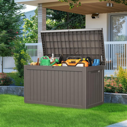 PatioZen 100 Gallon Resin Deck Box, Lockable Patio Outdoor Storage Box for Furniture, Garden Tools and Tools Storage, Waterproof Outside Storage Boxes - Black