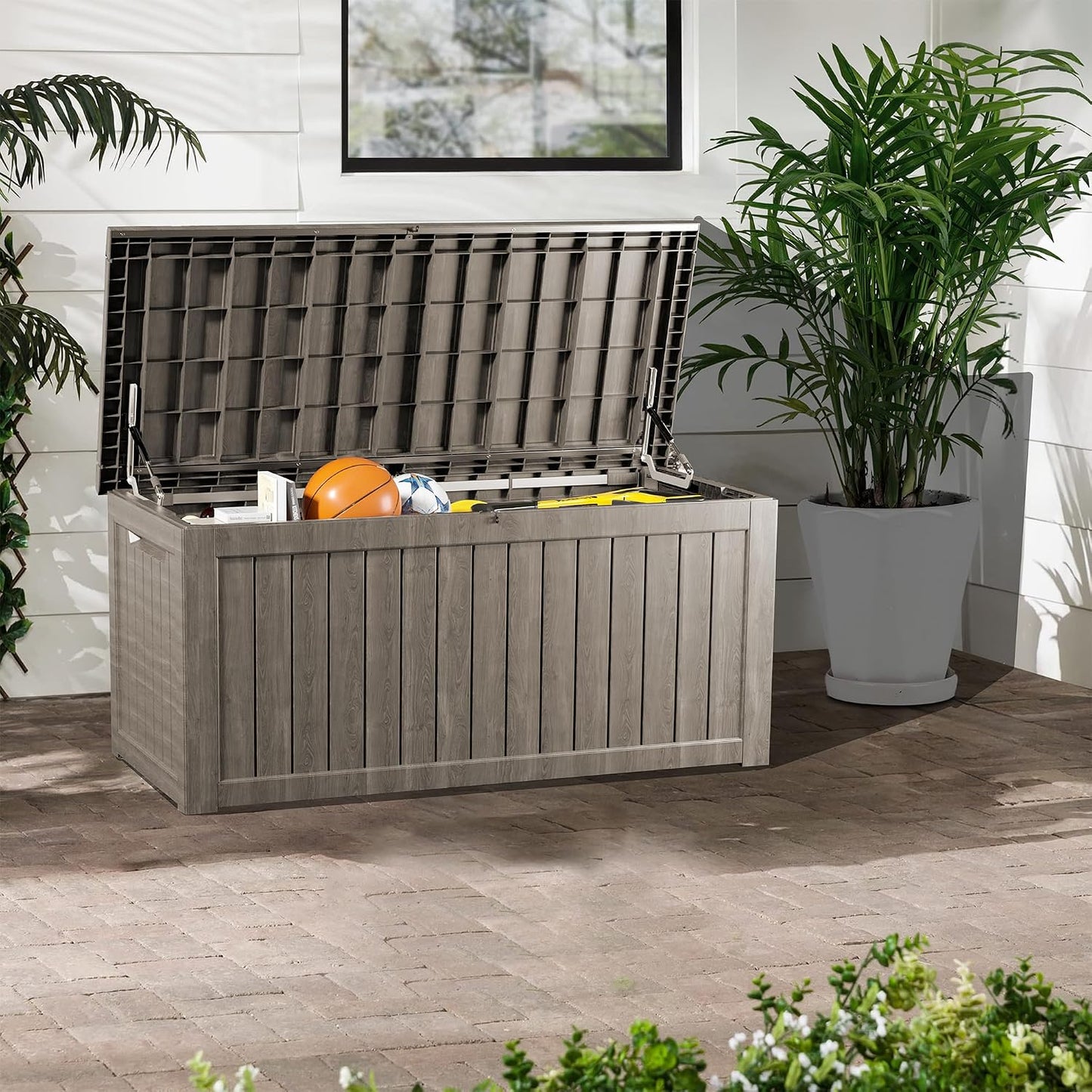 TARKARI 320 Gallon Lockable Resin Deck Box, Waterproof & UV-Resistant Outdoor Storage Box for Outdoor Cushion Storage, Garden Tools & Pool Accessories Storage, Black