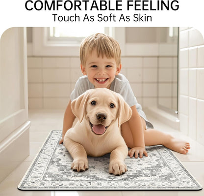 Mecko Bath Mat Rug, Rubber Non-Slip Quick Dry Absorbent Thin Bathroom Rugs Fit Under Door Bathroom Floor Mats-Shower Rug for in Front of Bathtub, Sink, Shower Room(Light Grey,16"x24")