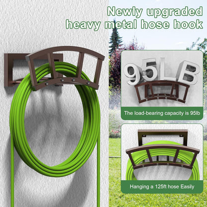 OLV Garden Hose Holder Wall Mounted, Outdoor Heavy Duty Metal Water Hose Holder Hanger Holds 125-ft Water Pipe, Sturdy Detachable Hose Storage Organizer Reel Rack for Outside Garden Lawn Yard Farm
