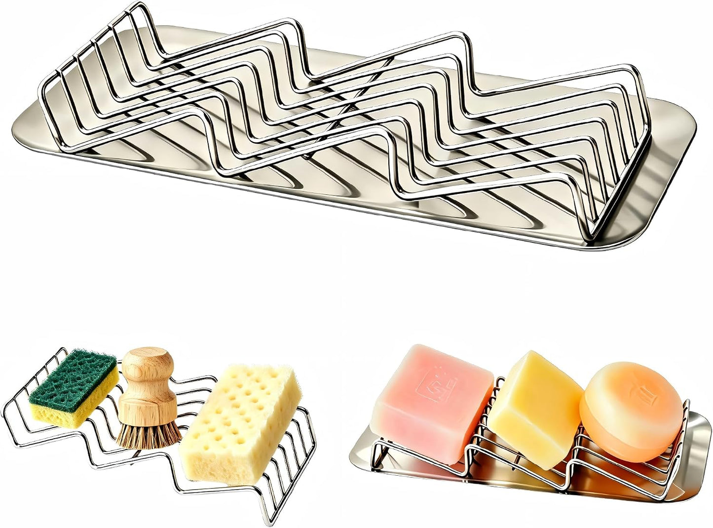 304 Stainless Steel 3 Bar Soap Dish, Self Draining Shampoo Bar Holder for Solid Shampoo & Conditioner Bars, Corner Soap Holder Tray for Shower Bathroom