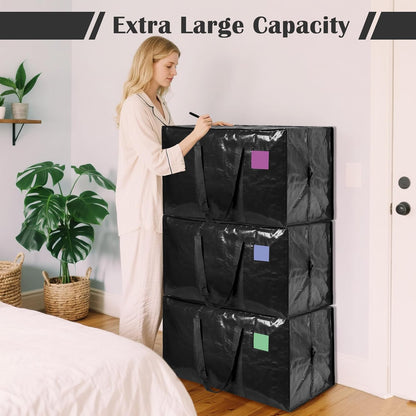 6 Pack Moving Bags Heavy Duty 210GSM with Full-Open Side Zipper, 93L 220lbs Waterproof Foldable Storage Totes for College Dorm Move-In, Moving Boxes Alternative & Home Organization, Blue