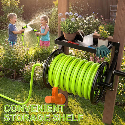 Wall Mounted Garden Hose Reel for Outside, Holds 130-Feet of 5/8-Inch Hose