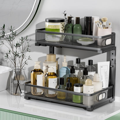 Under Sink Organizer 2 Pack, High Adjustable 2 Tier Under Sink Organizers and Storage, Slide out Metal Cabinet Organizers, Pull out Storage Drawer Shelf for Kitchen Bathroom Cabinet (Black-1pack)