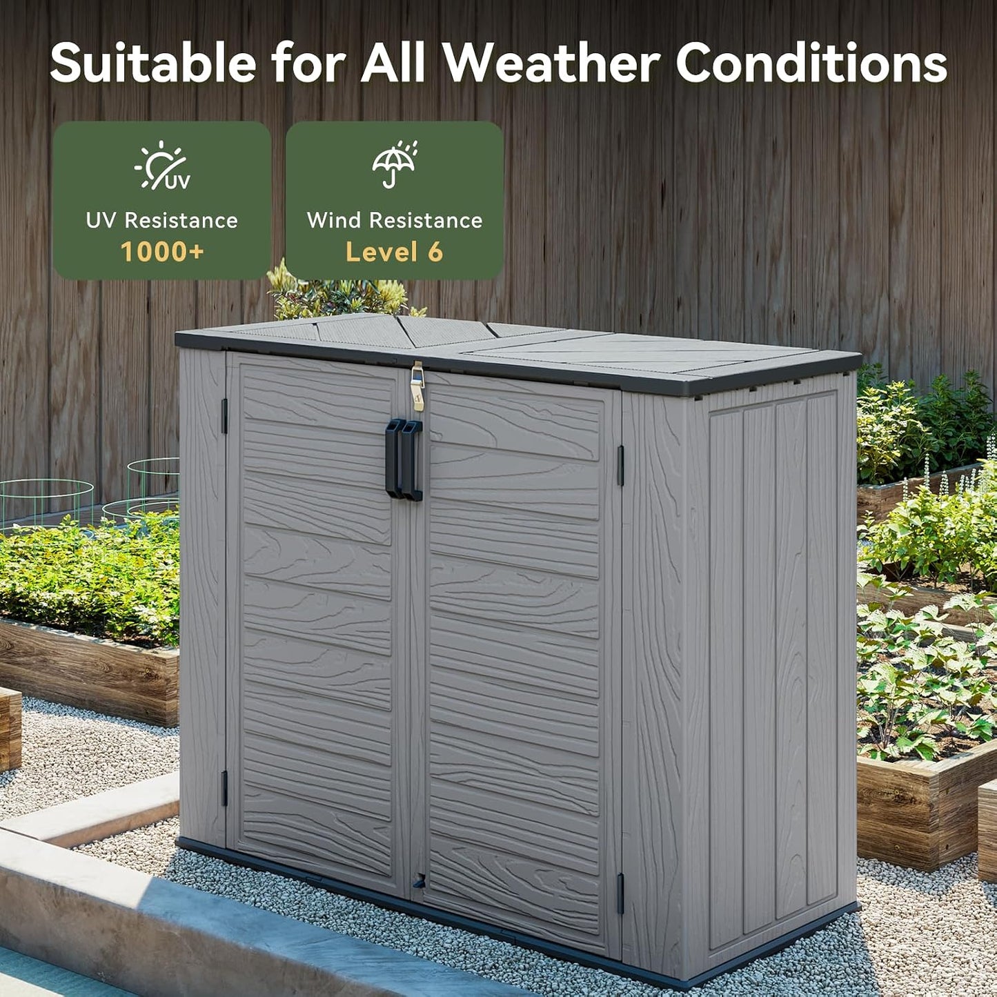 AOXUN Horizontal Storage Sheds 21 Cu.ft, HDPE Outdoor Storage Box 160 Gallon, Waterproof Lockable Resin Deck Box with Spring-Assisted Lid, Patio Storage for Garden, Pool, Cushions, Tools, White
