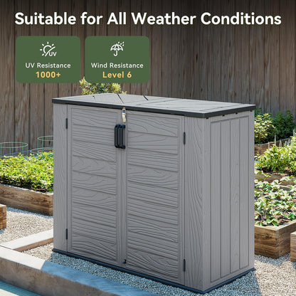 AOXUN Horizontal Storage Sheds 21 Cu.ft, HDPE Outdoor Storage Box 160 Gallon, Waterproof Lockable Resin Deck Box with Spring-Assisted Lid, Patio Storage for Garden, Pool, Cushions, Tools, White