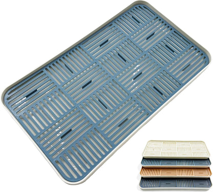 2-in-1 Kitchen Sink Caddy Organizer with Plastic Drain Grate, Double-Layer Drain Sponge Soap Holder & Food Fruit Vegetable Drain Tray for Sink Countertop Home Kitchen Restaurant Hotel, Grey (1 Pack)
