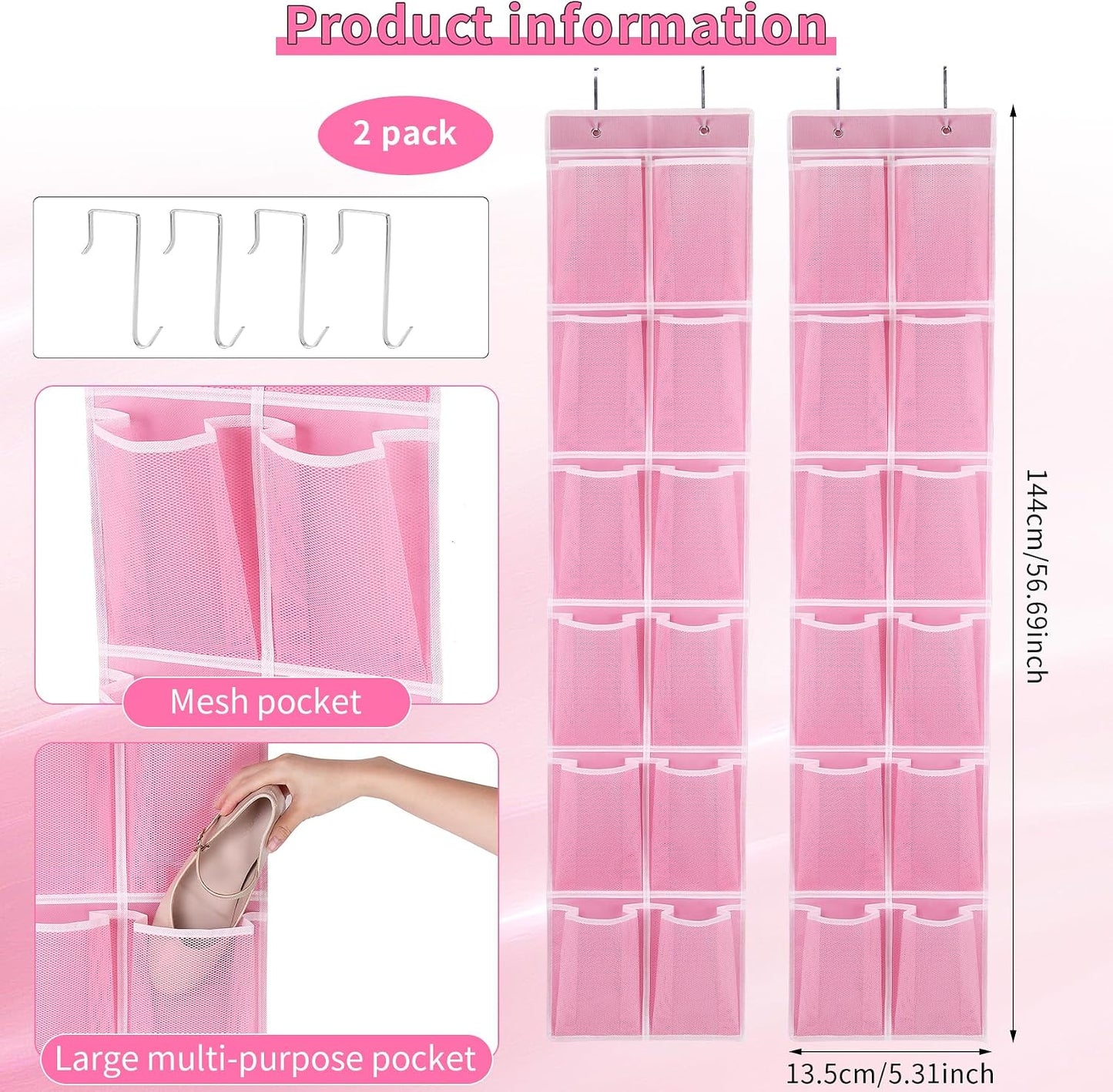 GOMAJI 2PK 12 Large Pockets Over Door Hanging Shoe Organizer