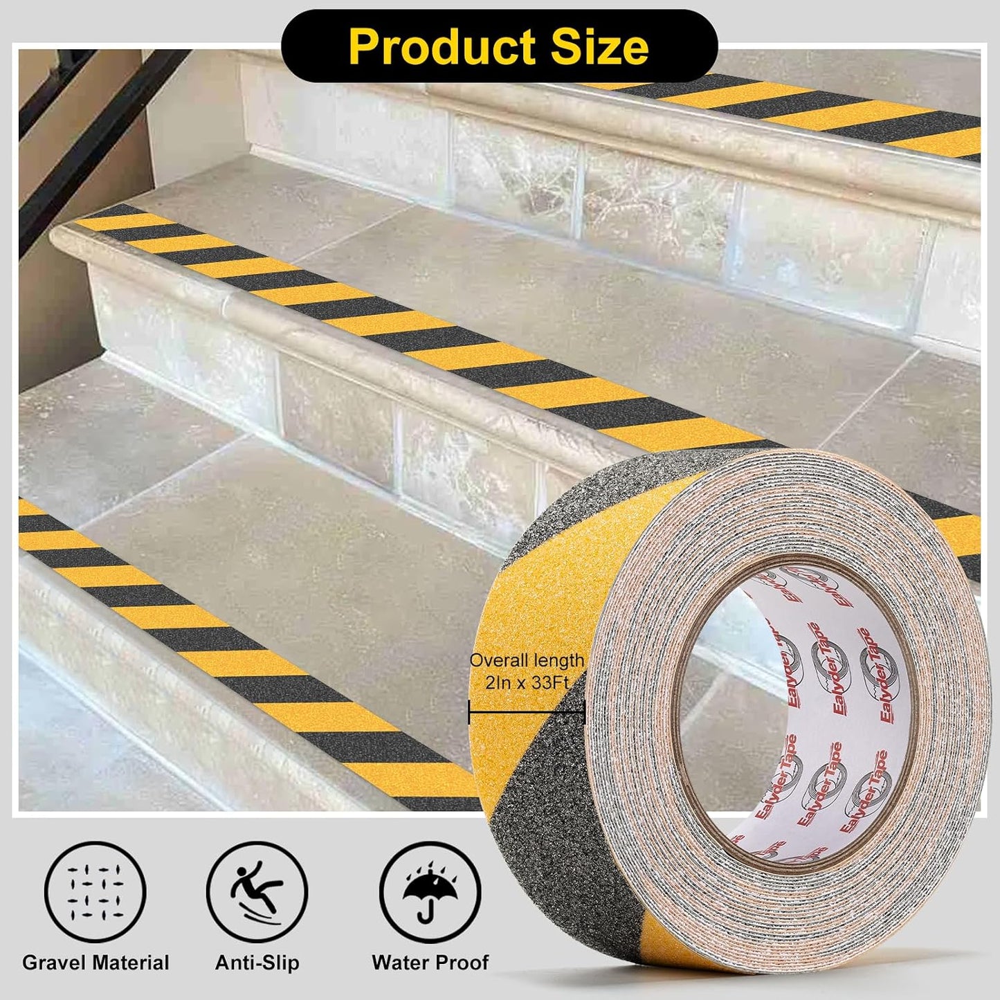 Anti Slip Tape 2 Inch x 16.5 Ft, Non Slip Waterproof Safety Grip Adhesive Traction Tape for Steps, Stair Treads and Ramps, Indoor & Outdoor Use