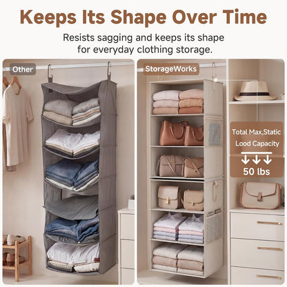 StorageWorks 6-Shelf Closet Organizers, Two 3-Shelf Separable Hanging Shelves for Closet, 12 1⁄2" D x 12 1⁄2" W x 47 ¼" H, Mixing of Beige, White & Ivory