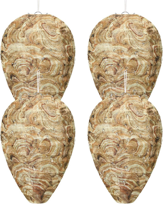 DECYOOL Wasp Nest Decoy, 4 Pack Mini Hanging Outdoor Hornet Deterrent | Brown Water-Repellent Decoys for Outdoor Patio Eaves Hanging, Deterring Hornets and Yellow Jackets, Garden Decor Supplies