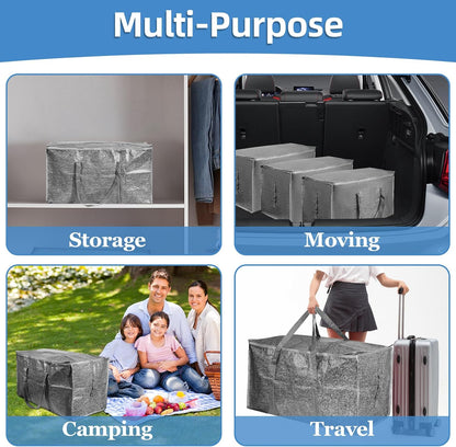 8 Pack-Extra Large Heavy Duty Moving Bags - Waterproof Storage Totes with Handles & Zippers, Foldable for College Dorm, Storage (Clear)