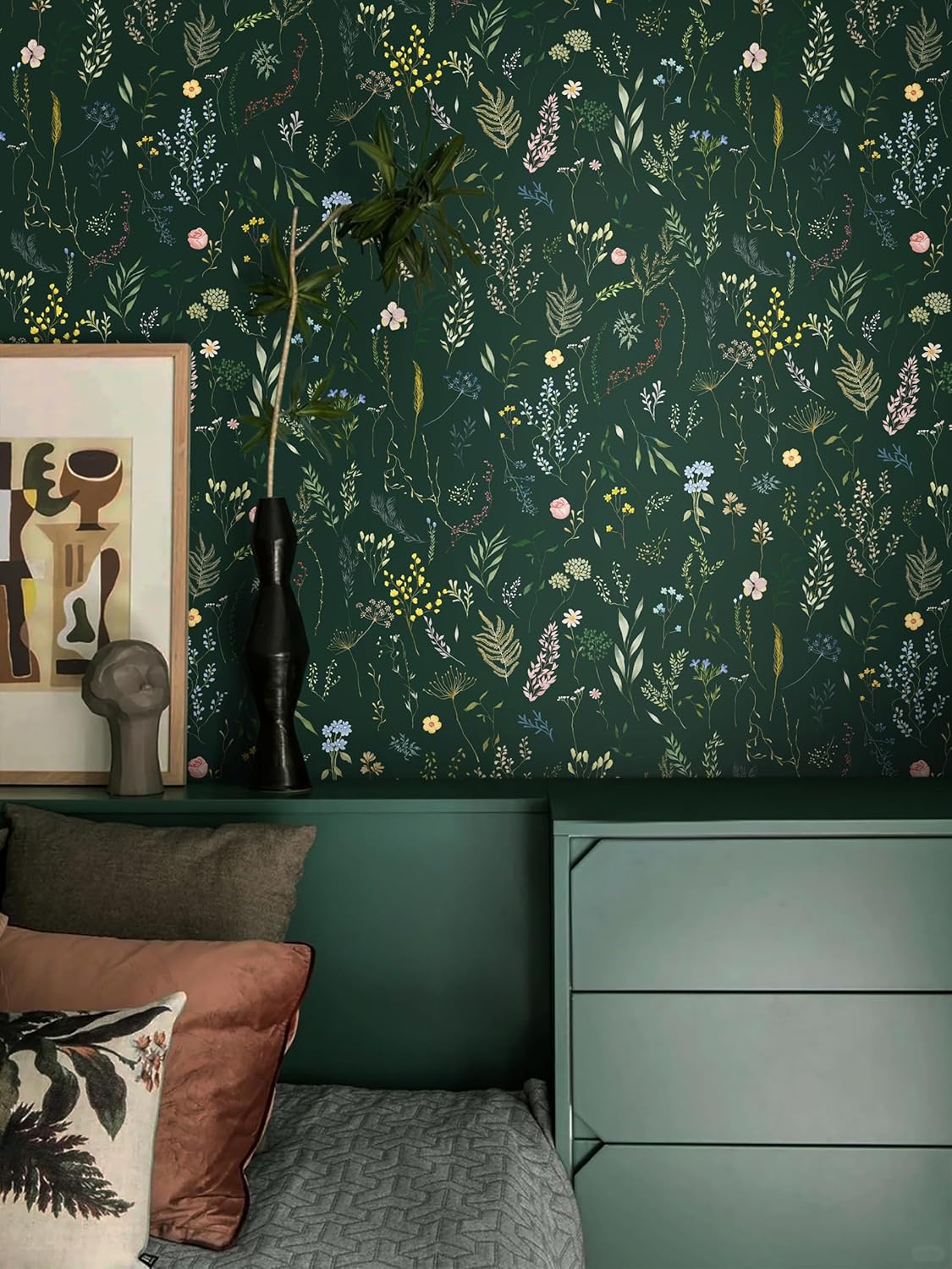 Dimoon 17.3''x78.7'' Vintage Peel and Stick Wallpaper Boho Beige Neutral Contact Paper White Floral Bird Wallpaper Removable Botanical Renter Friendly Modern Wall Paper Bedroom Bathroom Vinyl Roll