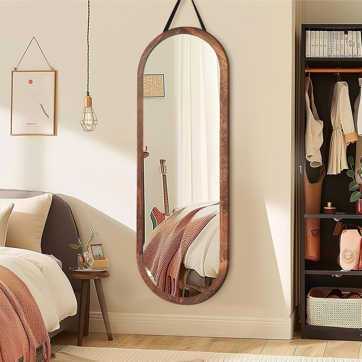 Full Length Mirror 65"x22" with Stand Solid Wood Frame Floor Large Mirror for Living Room, Bedroom Hanging Standing or Leaning Wall-Mounted, New Black