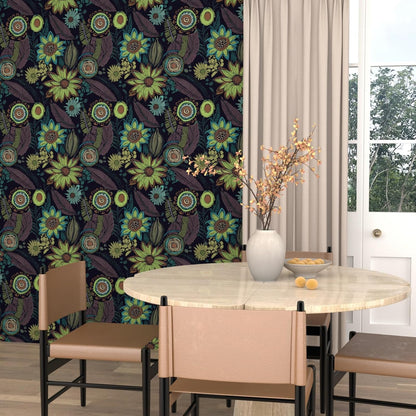 Blue Wallpaper Peel and Stick,Vintage Boho Floral Contact Paper 17.5" x 118", Retro Botanical Flower Wall Paper Self Adhesive Removable Waterproof for Walls Shelves Cabinet Table (Blue,Yellow, Green)