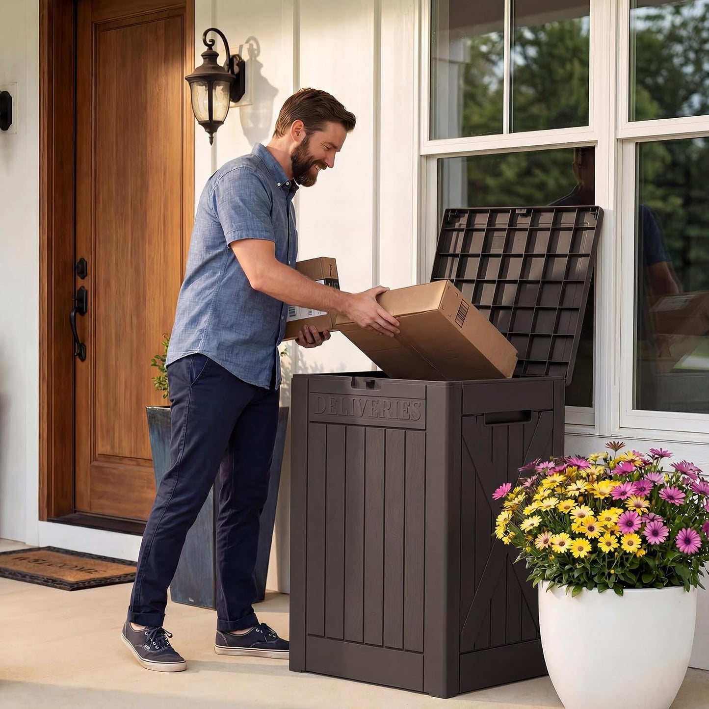 32 Gallon Deck Box Outdoor Indoor Waterproof Storage Box for Patio Furniture, Pool Accessories, Garden Tools, and Cushion Storage, Black
