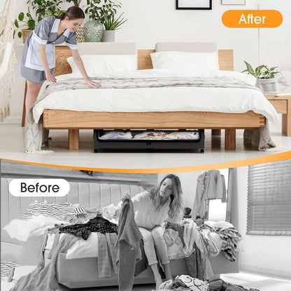 SpaceHacks Under Bed Storage with Wheels 2Pack Storage Containers with Clear Window&Label Under Bed Drawers Rolling Under Bed Storage for Clothes,Shoes, Blankets (30.71 x 16.93 x 6.69 in, Dark Grey)