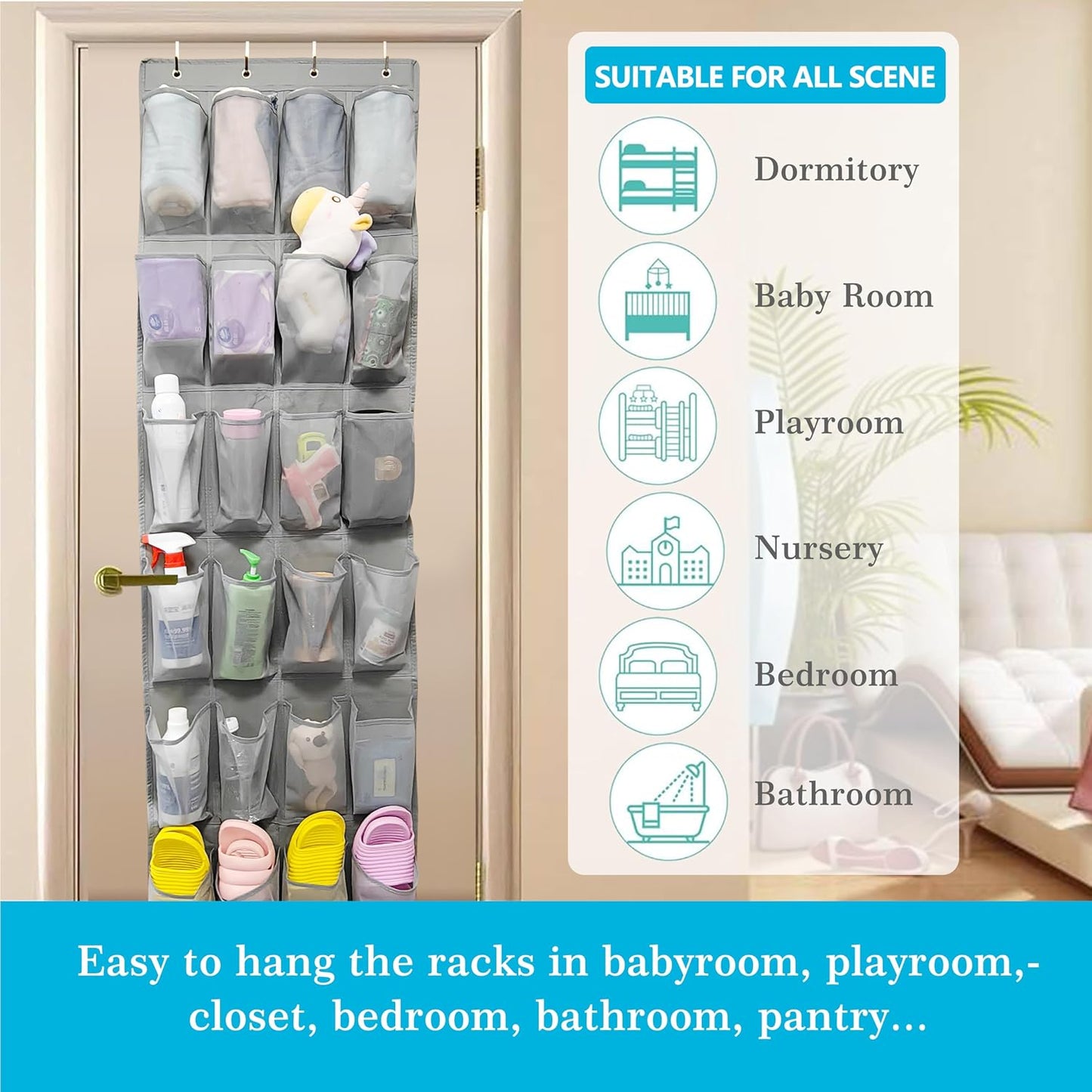 Over The Door Shoe Organizer with 24 Large Breathable Mesh Pockets Sturdy Closet Door Shoe Storage Holder Hanging SimpleHouseware Men Women Kids Shoe Holder for Rack (Black)