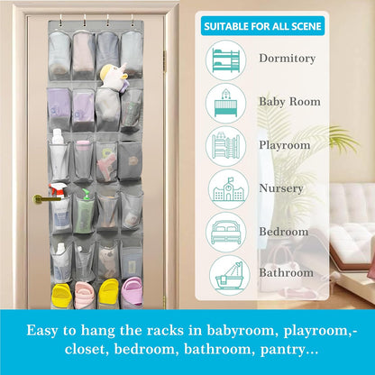 Over The Door Shoe Organizer with 24 Large Breathable Mesh Pockets Sturdy Closet Door Shoe Storage Holder Hanging SimpleHouseware Men Women Kids Shoe Holder for Rack (Black)