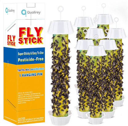 Qualirey 12 Pcs Sticky Fly Trap Fly Stick Indoor Outdoor Long Lasting Hanging Flies Bug Catcher Paper Tape Strips with Hook for Wasps Gnats Bug Insects Fruit Flies Mosquitoes (Stylish-3,Yellow)