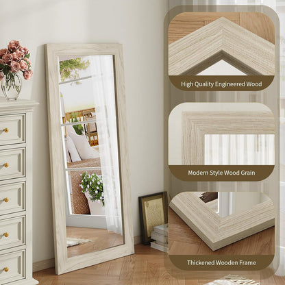 Syndra Modern Full Length Mirror Wood Frame, 65x24'' Large Floor Mirror with HD Tempered Glass & Wall Mount, Rectangular Standing Mirror for Bedroom, Living Room, Entryway, Farmhouse(Grey White Oak)