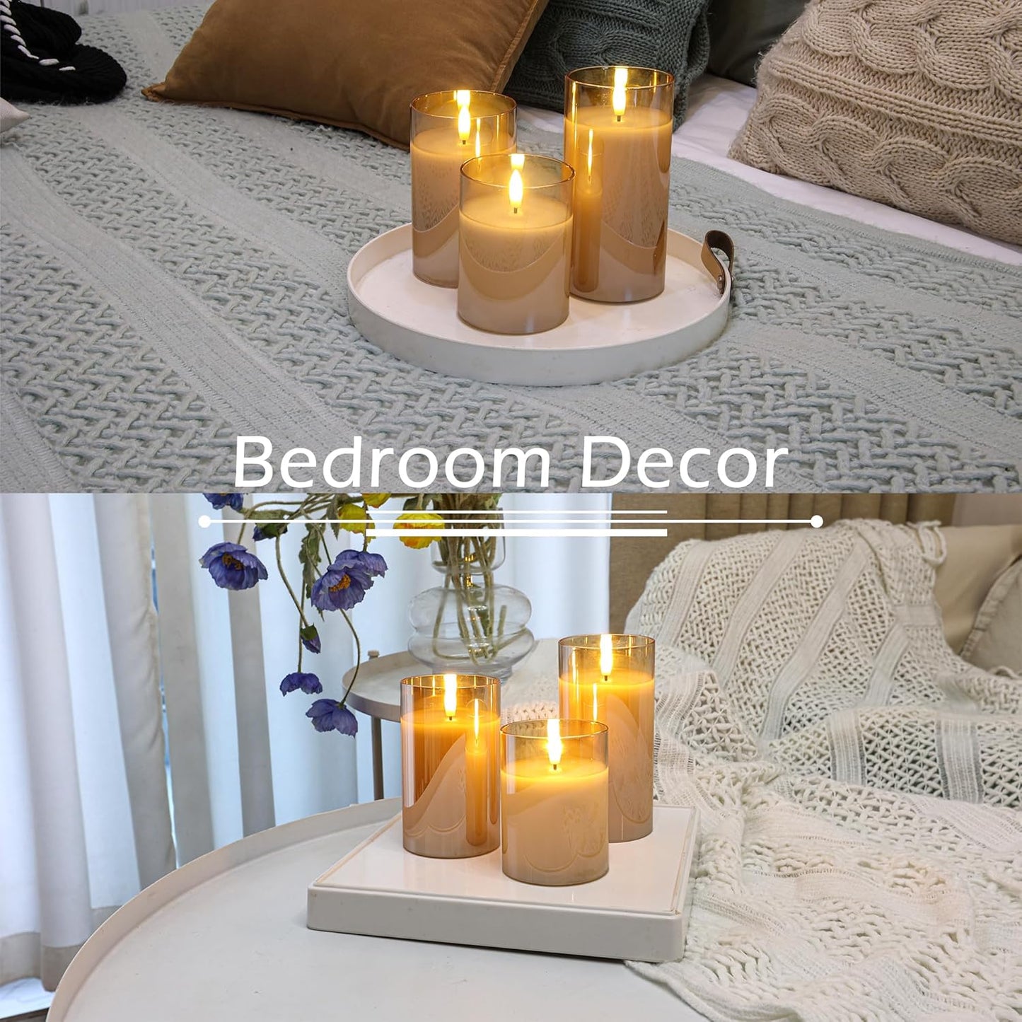 LUSHARBOR Flameless Candles with Remote, 3 Pack Battery Operated Candles Flickering Real Wax LED Fake Pillar Candles with Timer for Wedding Home Party, White
