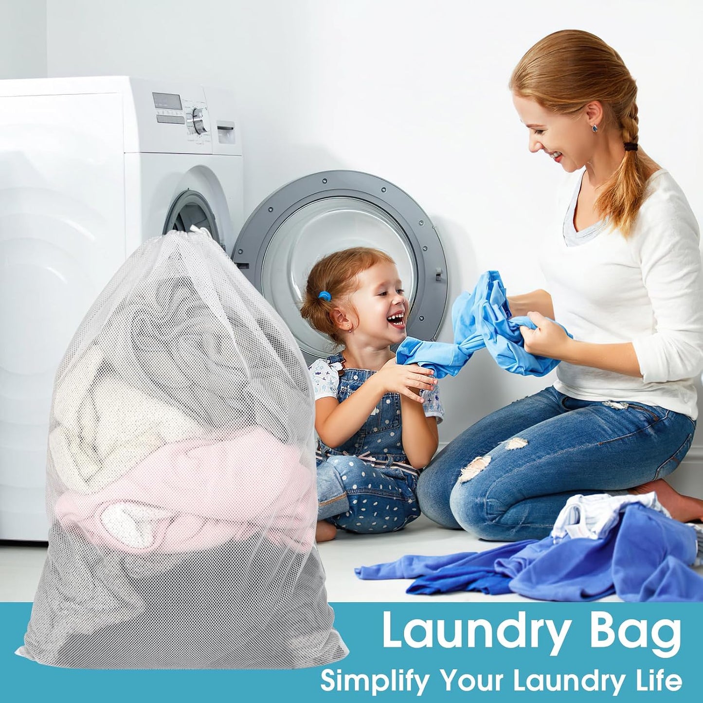 2 Pack Mesh Laundry Bags, 23 x 34 Inches Heavy Duty Mesh Laundry Bag, Large Laundry Drawstring Bag for College, Dorm, Travel, Family and Apartment Dwellers, Black