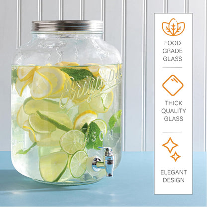2 GALLON - 2 PACK Glass Drink Dispensers for Parties, Mason Jar Beverage Dispensers with Metal Stand, Glass Water Dispenser with Spigot, Laundry Detergent Dispenser