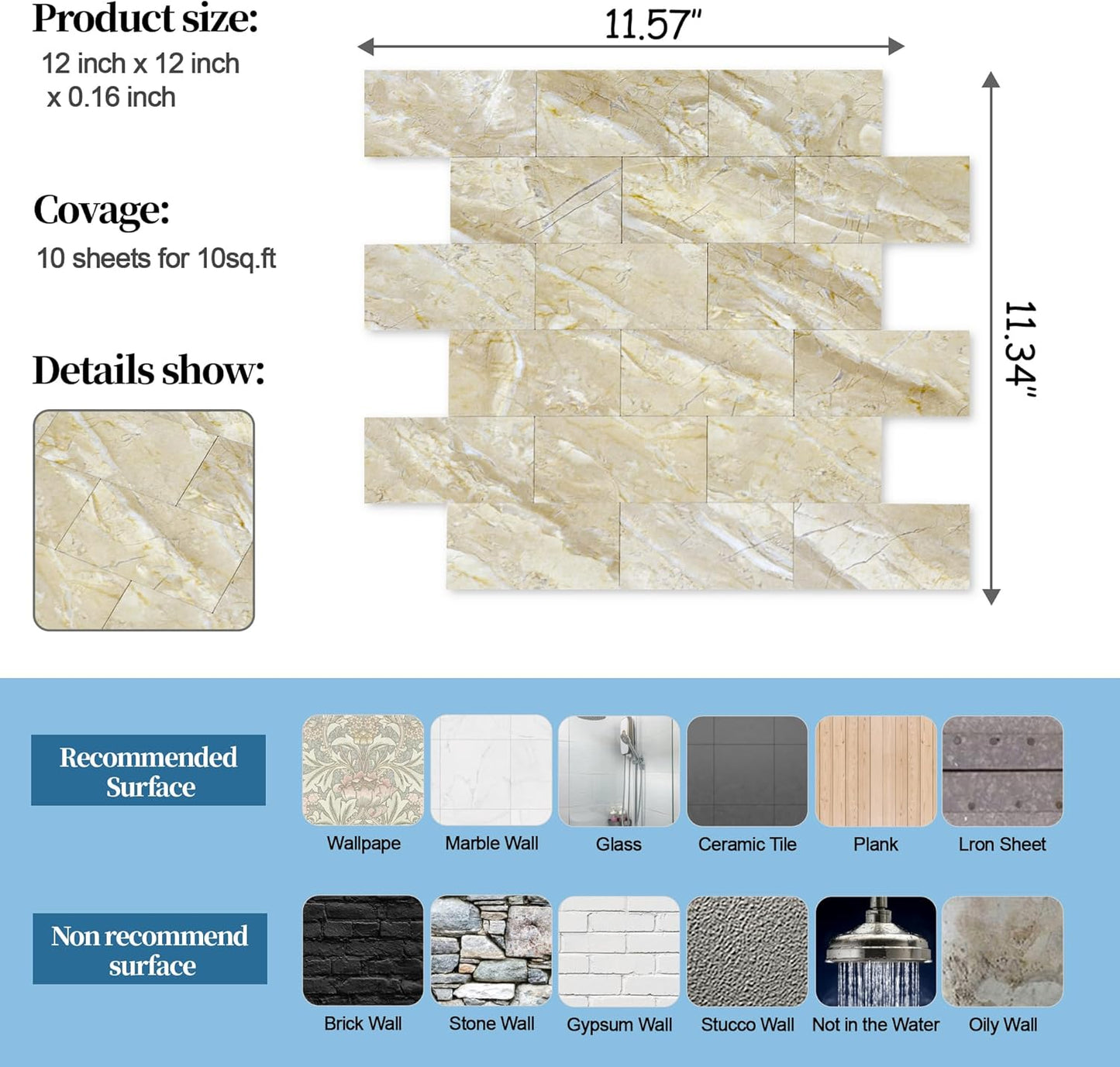 2026 New Upgrade Peel and Stick Backsplash Tile, Peel and Stick 11.34" X 11.57" Wall Tile for Kitchen, Bathroom, Fireplace, Laundry (Beige Ecru, 10 Packs)