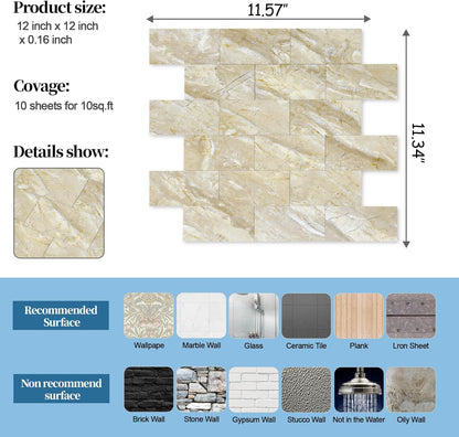 2026 New Upgrade Peel and Stick Backsplash Tile, Peel and Stick 11.34" X 11.57" Wall Tile for Kitchen, Bathroom, Fireplace, Laundry (Beige Ecru, 10 Packs)