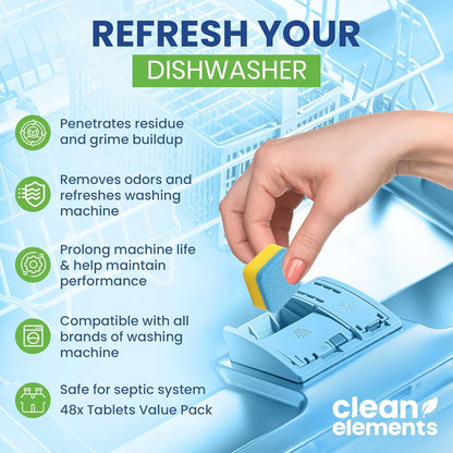 Dishwasher Cleaner Tablets & Deodorizer – 48 Pack (2 Year Supply) Deep Cleaning Descaler Pods, Removes Limescale, Hard Water, Calcium, Grease & Odor, Septic Safe Heavy Duty for Dish Washer