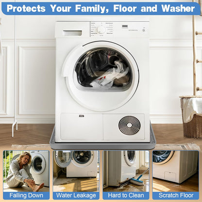 ToLanbbt 27" x 27" Washing Machine Drain Pan Mat, Soft Silicone Washer Drip Tray with 0.78" Raised Edge, Water-Proof Anti-Vibration Leak-Proof Floor Protector for Under Washer, Dryer, Fridge (Gray)