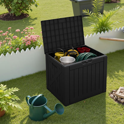 Greesum 31 Gallon Resin Deck Box All Weather Outdoor Storage Boxes for Patio Furniture Set,Outdoor Toys,Garden Tools,Black