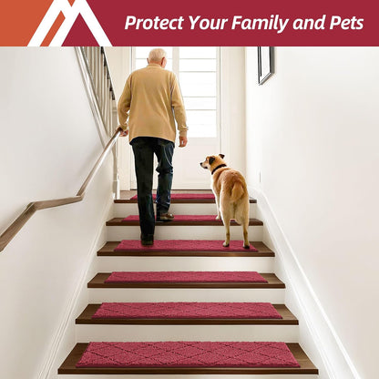 COSY HOMEER Edging Stair Treads Non-Slip Carpet Mat 28inX9in Indoor Stair Runners for Wooden Steps, Edging Stair Rugs for Kids and Dogs, 100% Polyester TPE Backing(4pc, Beige)