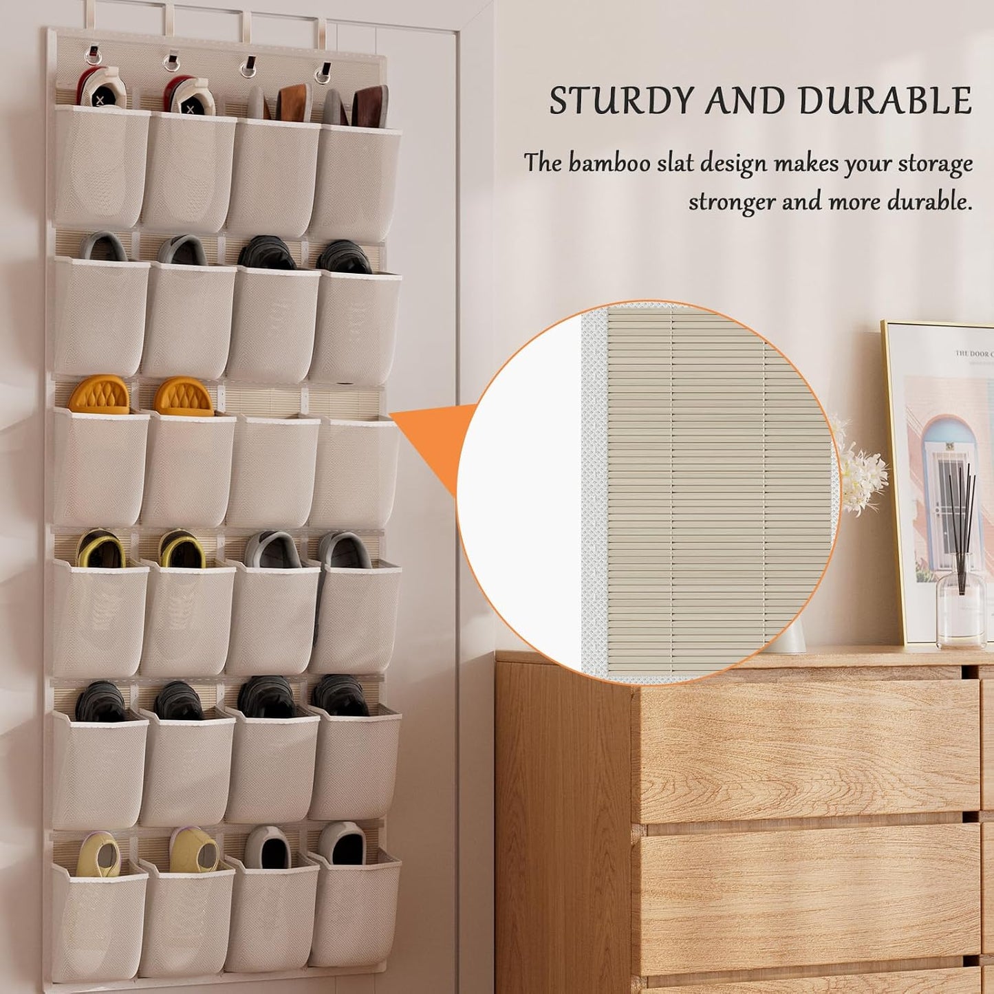 homyfort Over the Door Shoe Organizer, Hanging Shoe Rack Storage Holder with 24 Large Pockets for Closet Door, Men Women Kids Shoes, Cruise (Black)