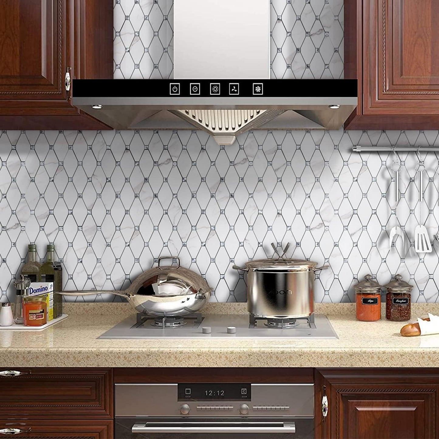 STICKGOO 10 Sheets Peel and Stick Backsplash, Polished Dolomite PVC Mixed Metal Gold Kitchen Backsplash, Stick on Backsplash Wall Tiles for Kitchen, Bathroom, RV