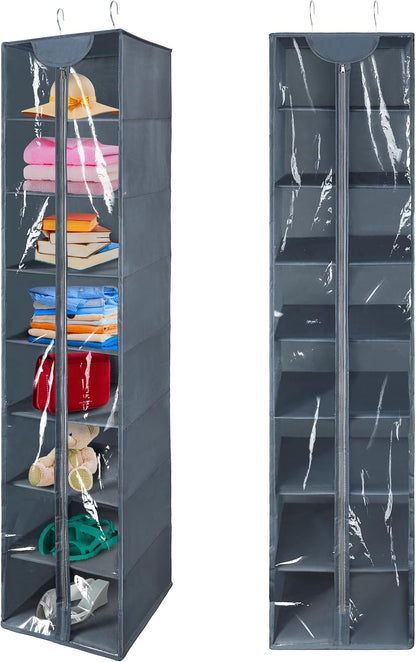 8 Tier Clear PVC Hanging Organizer With Zipper, Sweater Storage Shelves With Cover, Shoe Organizer for Closet, Black