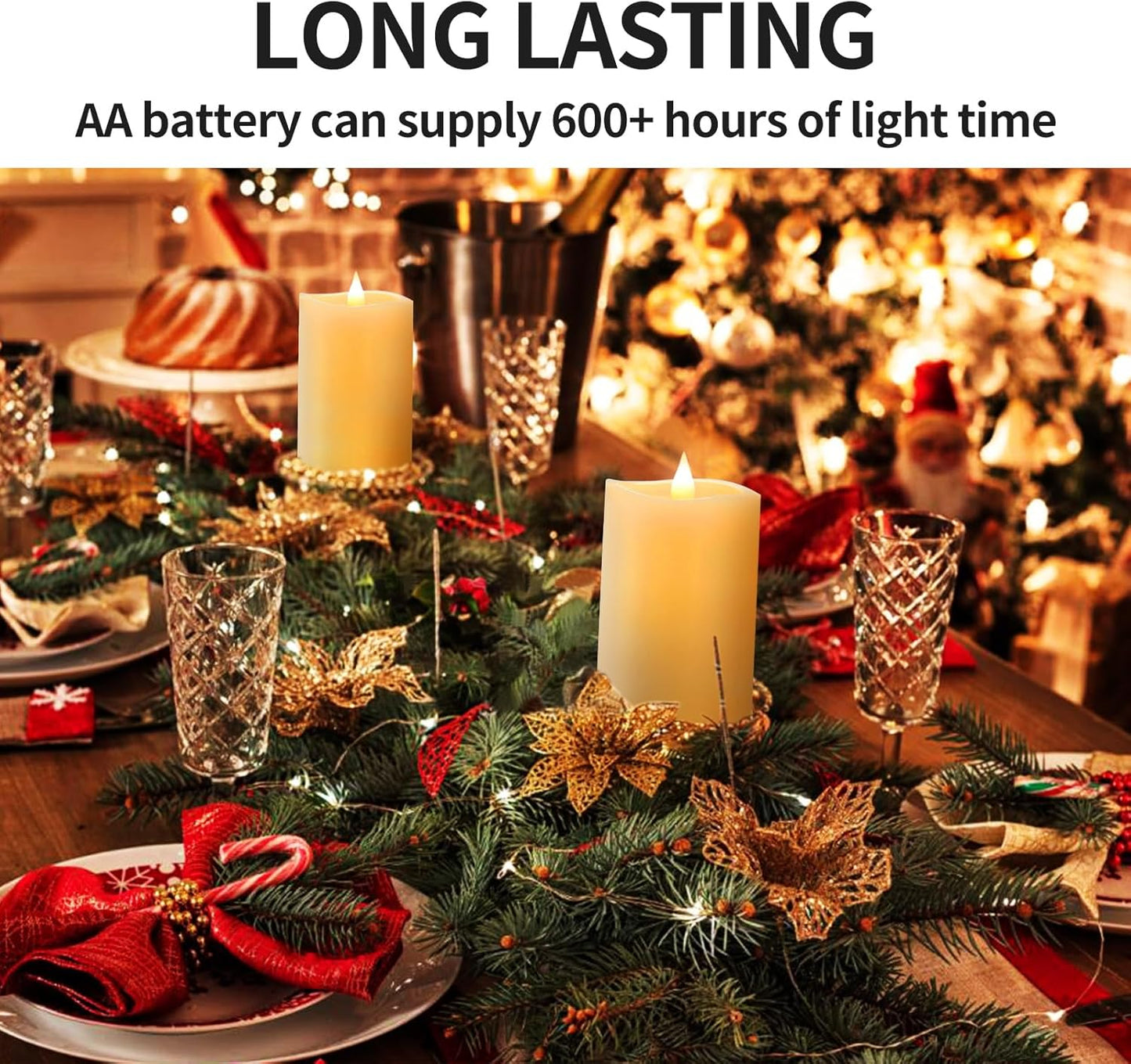 3x3 Flickering Flameless Candles Set of 2, 2AA Battery Life 600 Hours Battery Candles Flickering with Timer,3 inch Flameless Candles with Remote for Indoor/Outdoor, Ivory