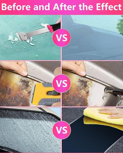 2 Pack Razor Blade Scraper with 10 Plastic and 20 Metal Blades for Removing Paint, Registration Sticker, Grease from Windshield, Glass Top Stove Cooktop Scraper