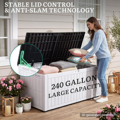 YITAHOME 134 Gallon Large Deck Box | Waterproof Resin Outdoor Storage Box with Lock, Doubles as 2-Person Bench Seating for Patio Furniture Cushions,Garden Tools &