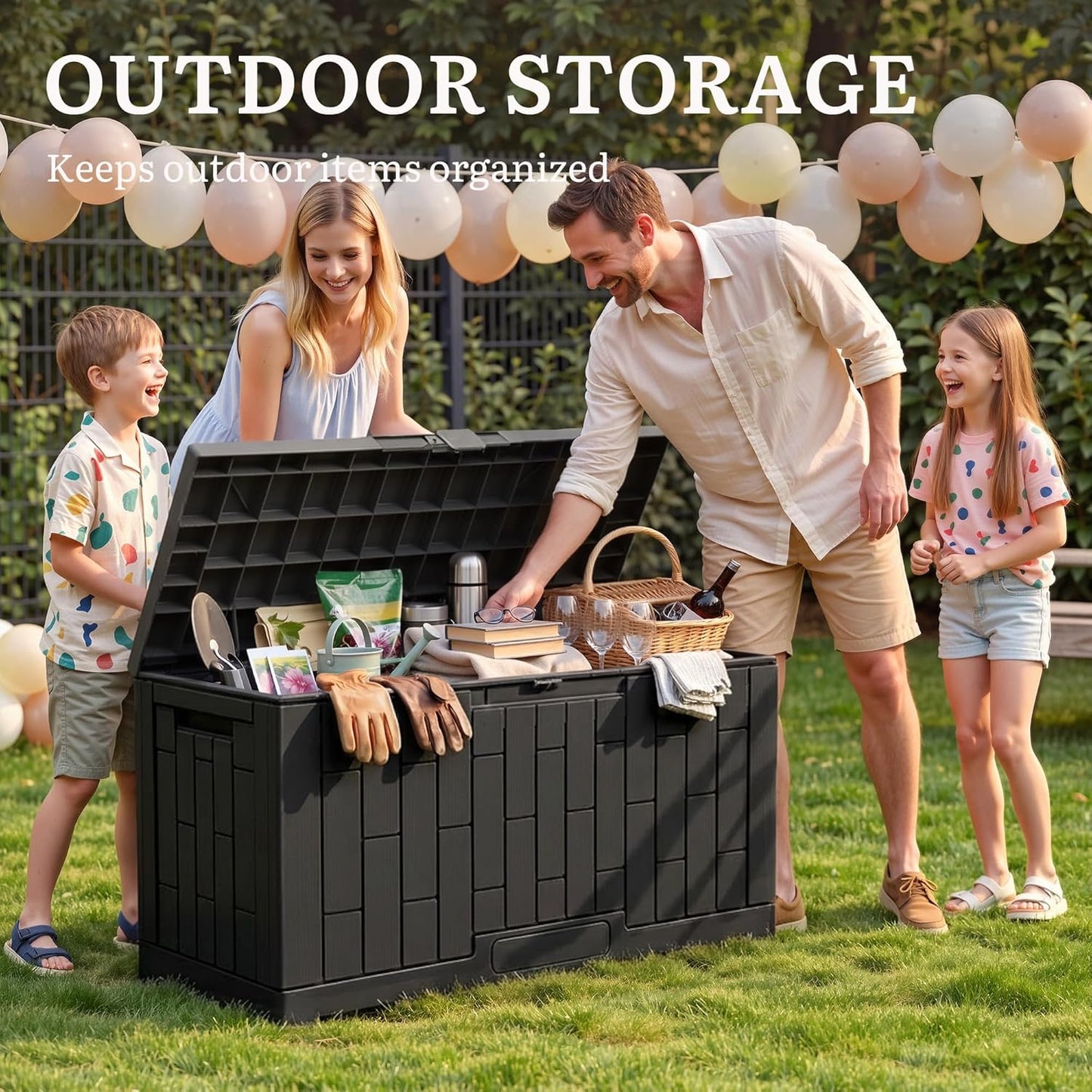 YITAHOME 100 Gallon Large Outdoor Deck Box | Waterproof Resin Storage Box, Lockable Indoor Outdoor Storage Container for Patio Furniture Cushions, Pool Accessories