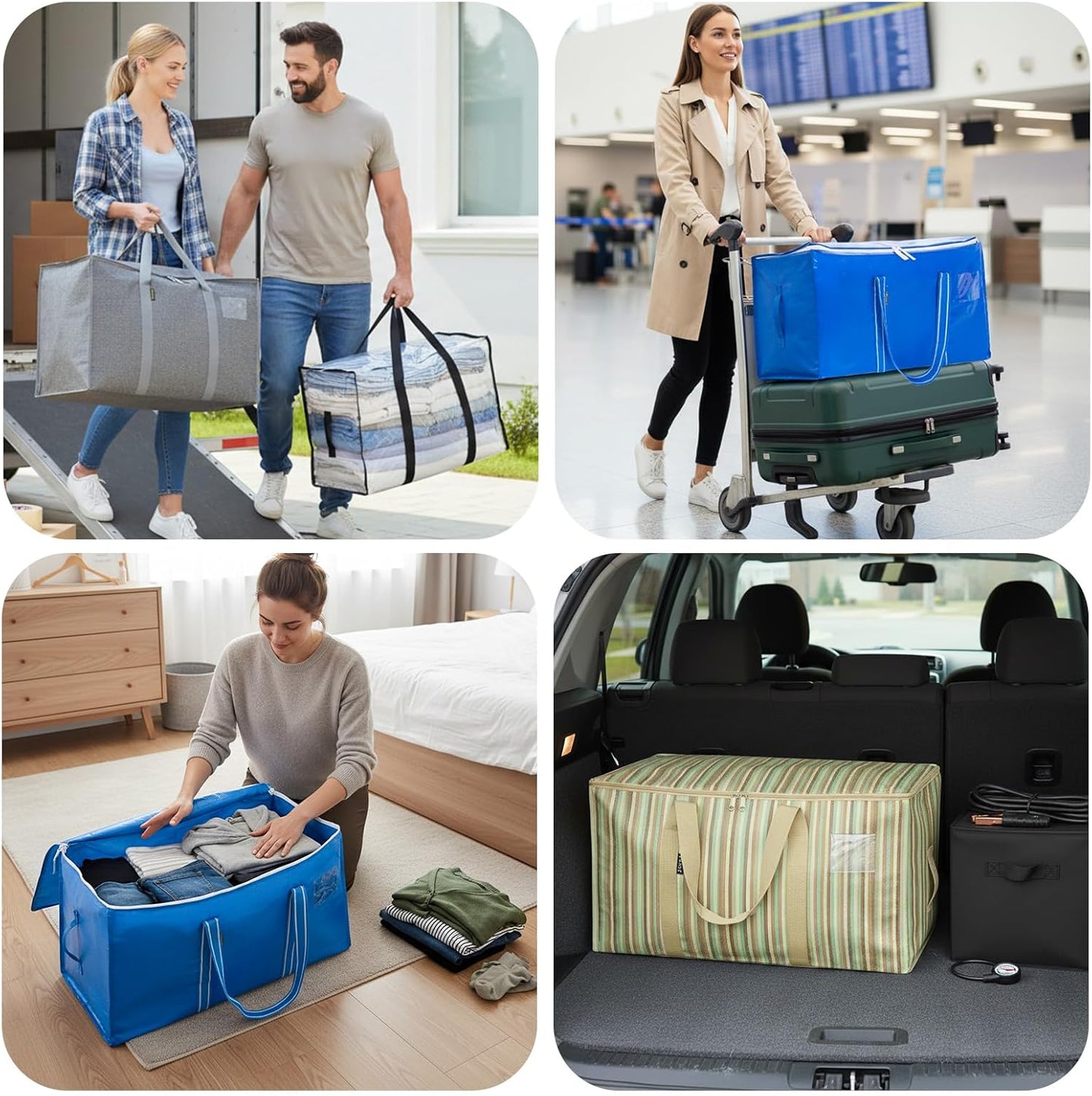 BALEINE 6-Pack Oversized Moving Bags with Reinforced Handles, Heavy-Duty Storage Tote for Clothes, Moving Supplies (Clear, 6-Pack)