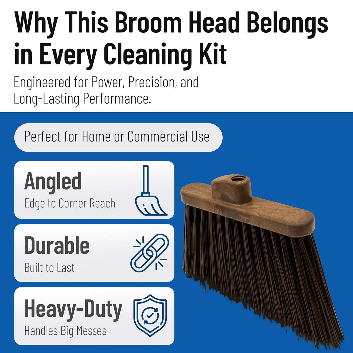 SPARTA Plastic Broom Head, Angled, Un-Flagged for Large Debris Indoor, Outdoor, Home, Restaurant, Lobby, Office, 12 Inches, Green