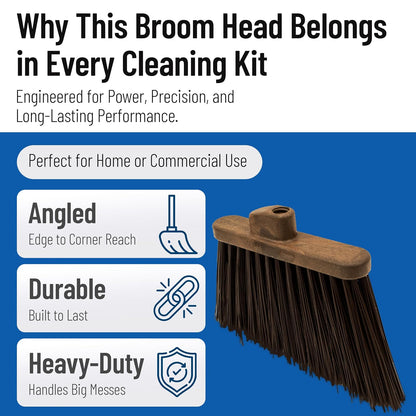 SPARTA Plastic Broom Head, Angled, Un-Flagged for Large Debris Indoor, Outdoor, Home, Restaurant, Lobby, Office, 12 Inches, Green