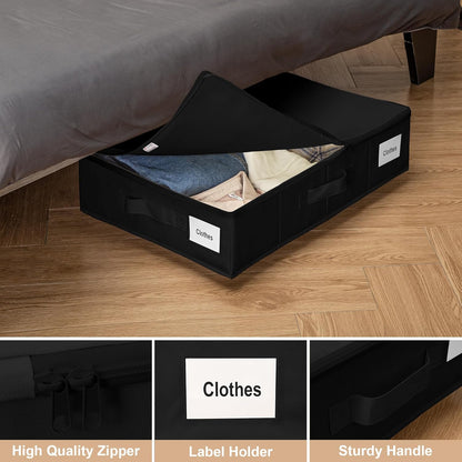 Vincona Under Bed Storage with Wheels, 2 Pack Under Bed Storage Containers with Label Holders for Clothes, Shoes and Blankets, Rolling Underbed Shoe Organizer with Cover, Beige (30.71x15.7x7.28 in)