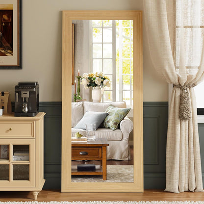Syndra Modern Full Length Mirror Wood Frame, 65x24'' Large Floor Mirror with HD Tempered Glass & Wall Mount, Rectangular Standing Mirror for Bedroom, Living Room, Entryway, Farmhouse(Grey White Oak)